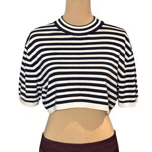 Zara Crop Top Sz S Striped Navy White Minimalist Nautical Sailor Coastal